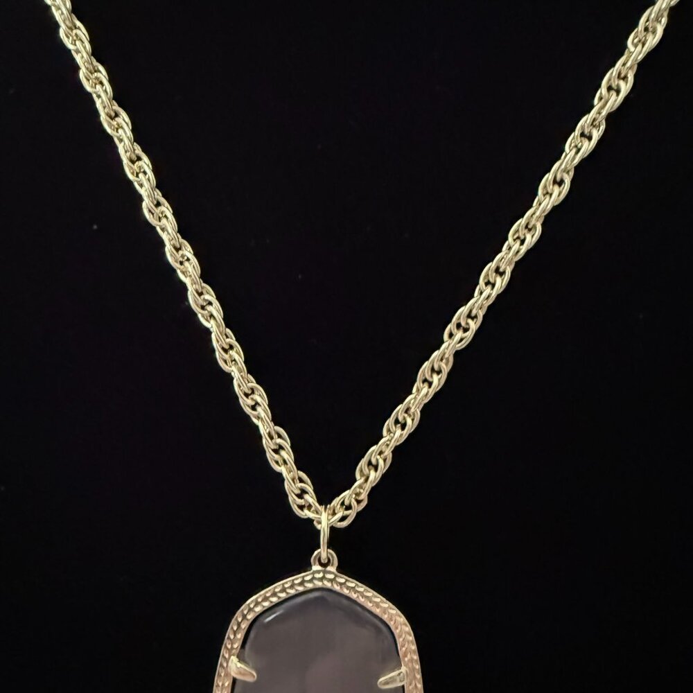Kendra Scott Rayne Necklace 14k Gold Plated Brass Slate Cats Eye Pendant Tassel - Picture 4 of 13